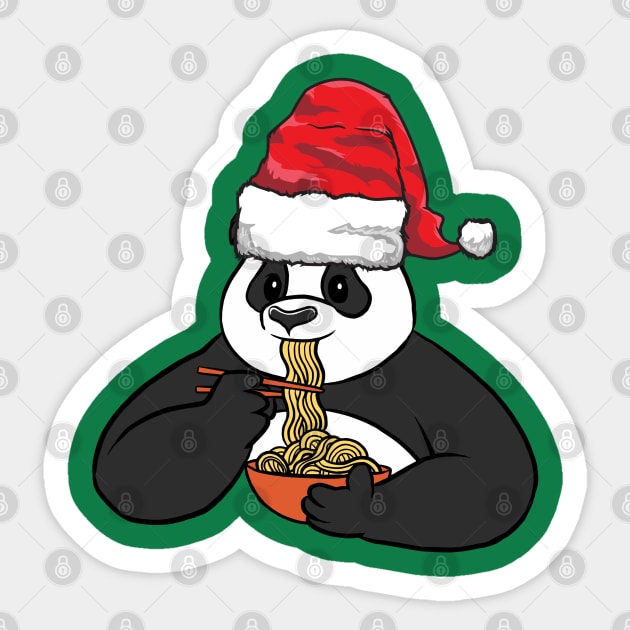 Santa Hat-Wearing Panda Eating Ramen Funny Christmas Holiday Sticker by Contentarama